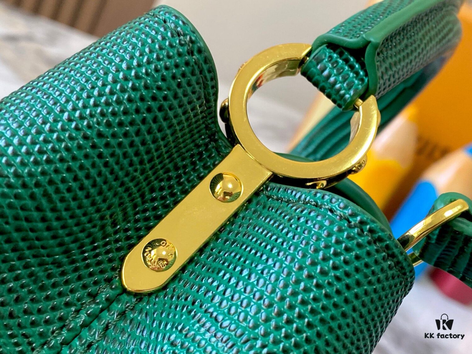 69307d686e68136f4d9a7211 Top Quality Original Guangzhou Stock M12296 Green Lizard Skin with Golden Diamond Crown 🔺 This Capucines Mini Bag Features Luxurious Lizard Leather Over Soft Lambskin Lining, Accented with Brilliant Metallic Hardware