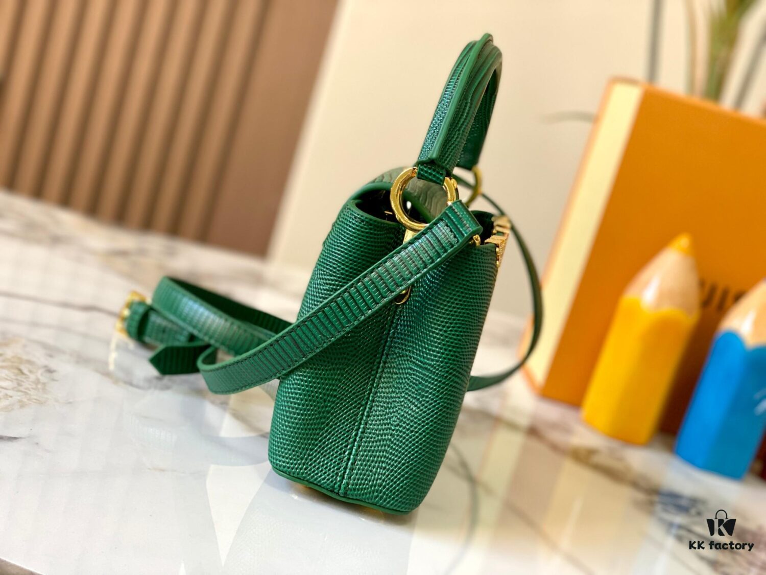 69307d706e68136f4d9a721a Top Quality Original Guangzhou Stock M12296 Green Lizard Skin with Golden Diamond Crown 🔺 This Capucines Mini Bag Features Luxurious Lizard Leather Over Soft Lambskin Lining, Accented with Brilliant Metallic Hardware