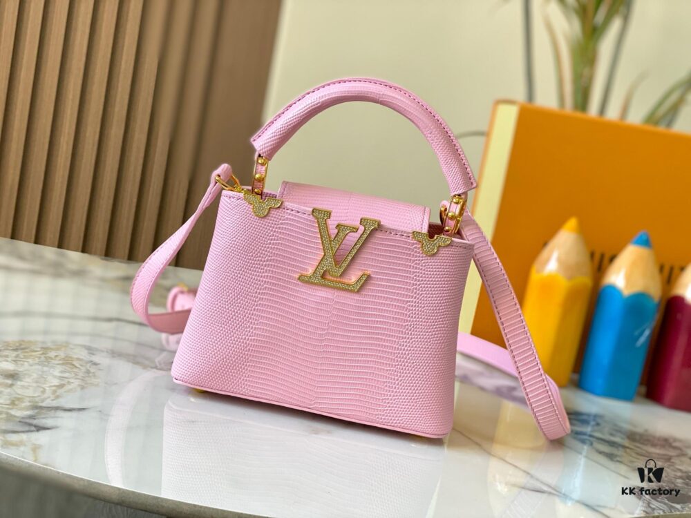 69307d816e68136f4d9a7234 Top Quality Original Guangzhou M12296 Pink Lizard Leather Combined with Golden Diamond Crown 🔺 Capucines Mini Bag