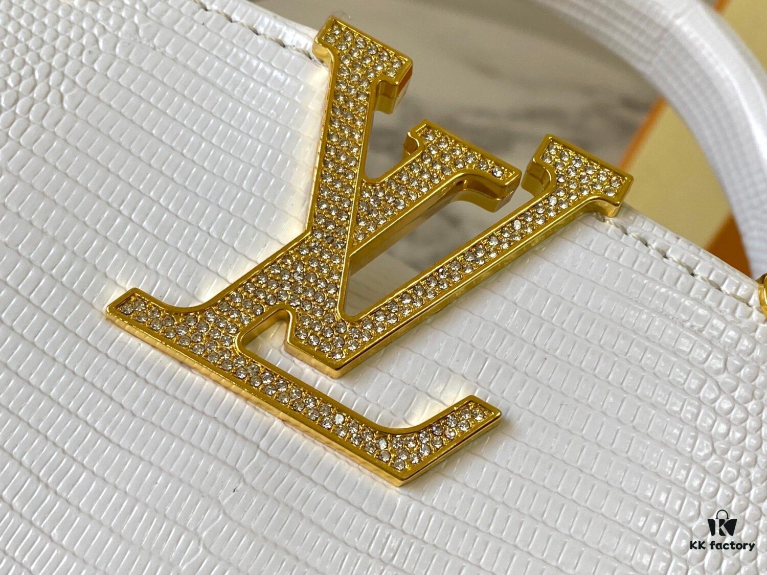 69307d906e68136f4d9a7248 Top Quality Original Guangzhou M12296 White Lizard Skin with Gold Diamond Crown Capucines Mini Bag