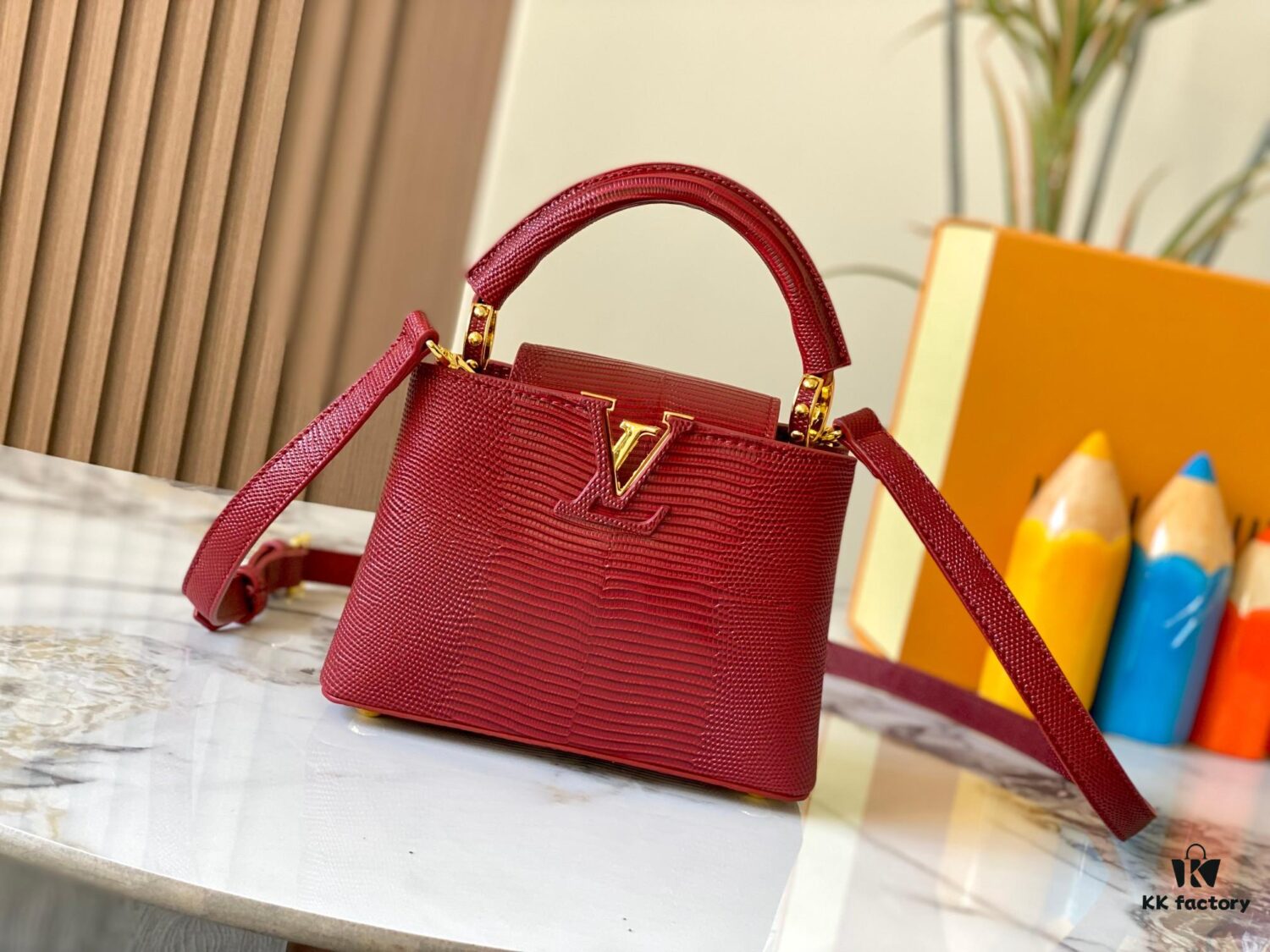 69307e2d6e68136f4d9a7375 Top Quality Original Guangzhou Stock M99527 Burgundy Lizard Leather with Gold Hardware