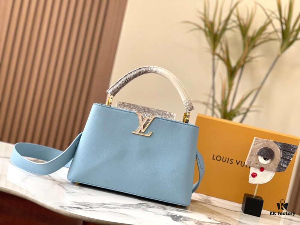 69307e856e68136f4d9a7412 Upgraded M21150 Ice Blue Capucines Medium Handbag