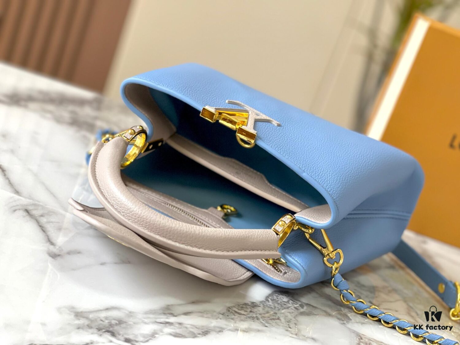 69307ed46e68136f4d9a748f Exclusive On-Site Photo - Factory Release M21886 Blue Capucines BB Bag