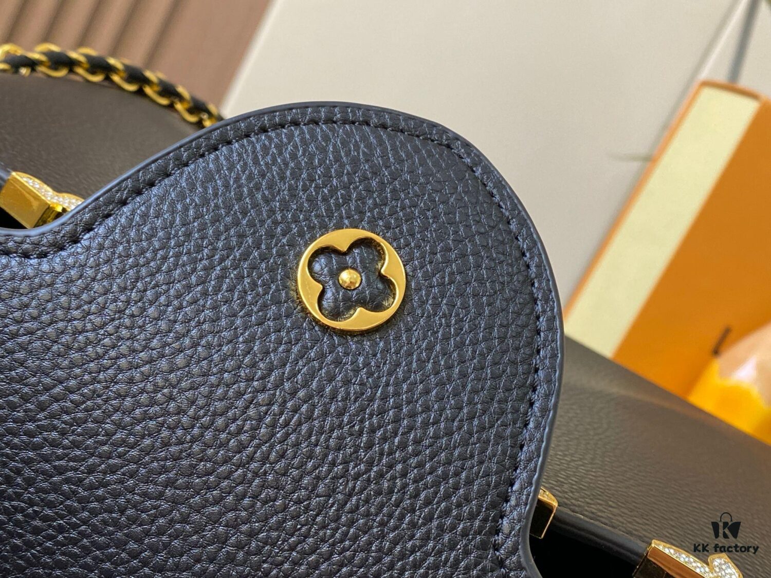Top Quality Original Guangzhou Version M24585 Black and Gold Diamond Flower Crown Capucines Handbag