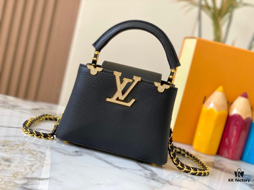 Top Quality Original Guangzhou Version M24583 Black with Gold Diamond Flower Crown Capucines Flower Crown Handbag
