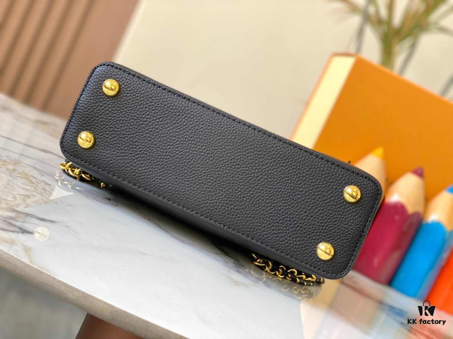 69307f006e68136f4d9a74d2 Top Quality Original Guangzhou M24584 Black with Gold Diamond Flower Crown Capucines Handbag