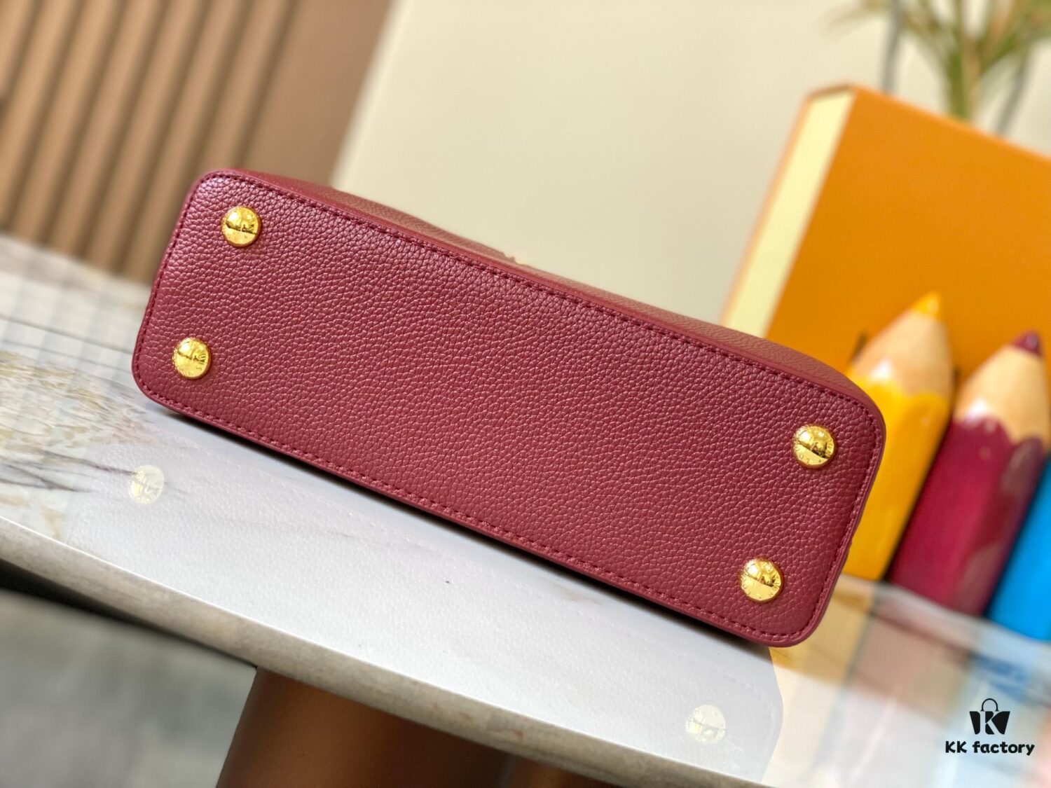 69307f126e68136f4d9a74f0 Top Quality Original Guangzhou Version M24584 Burgundy and Gold Crystal Flower Crown Capucines Handbag