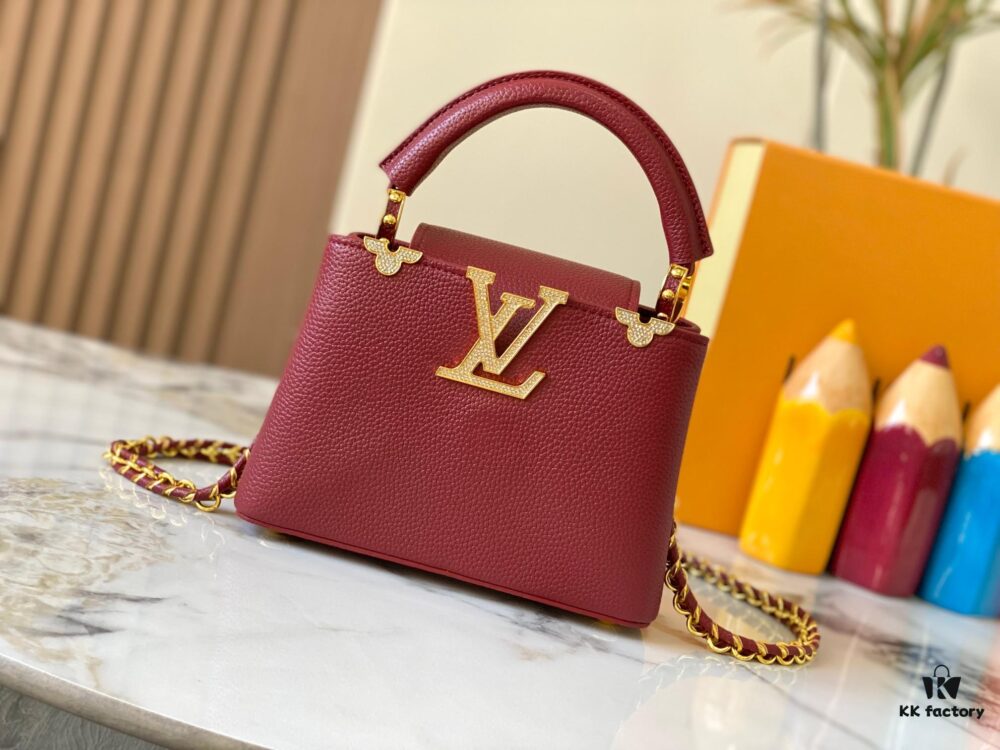 69307f156e68136f4d9a74f7 Top Quality Original Guangzhou M24583 Date Red and Gold Diamond Flower Crown Capucines Handbag