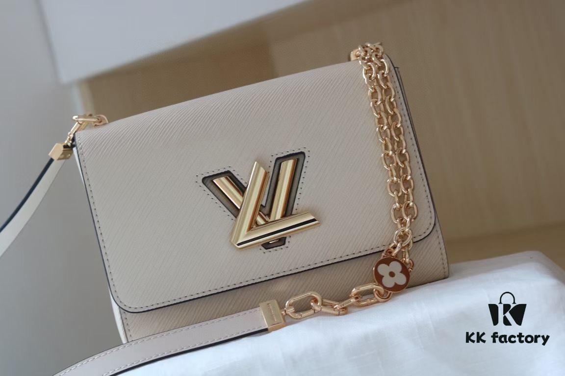 69307f826e68136f4d9a75f0 Latest TWIST Collection Top Quality Original Version Model No. 50369/59402/59403/59627/59405 The New Medium Twist Bag Features Dual Chains Embedded with Handcrafted Enamel Monogram Flowers, Exuding Elegance as Both Decoration and Additional Carrying Options, While the LV Twist Lock Preserves Classic Design Elements