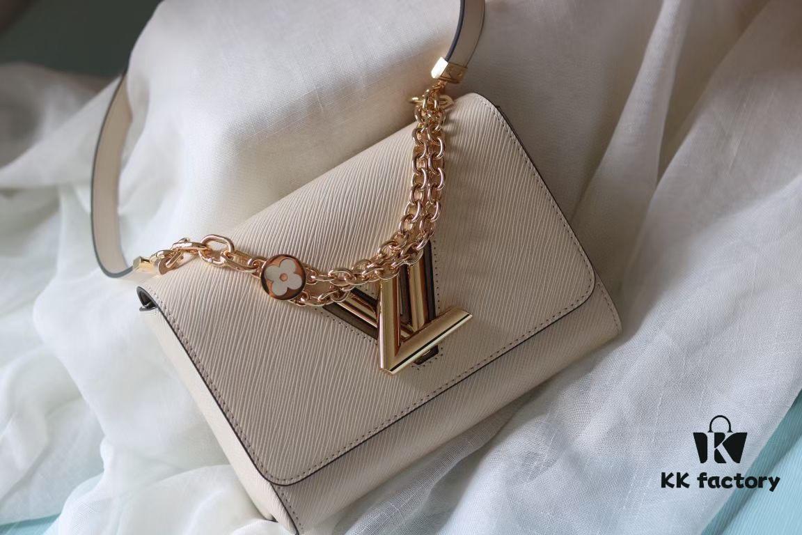 69307f856e68136f4d9a75f7 Latest TWIST Collection Top Quality Original Version Model No. 50369/59402/59403/59627/59405 The New Medium Twist Bag Features Dual Chains Embedded with Handcrafted Enamel Monogram Flowers, Exuding Elegance as Both Decoration and Additional Carrying Options, While the LV Twist Lock Preserves Classic Design Elements