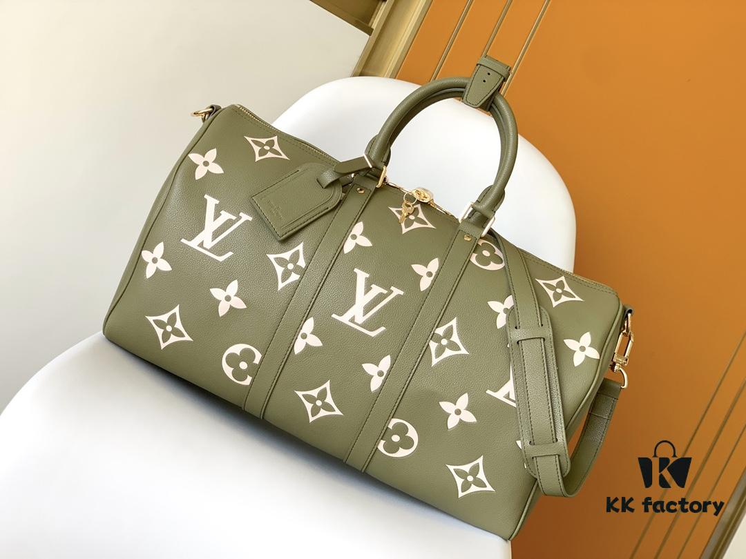 693080aa6e68136f4d9a78c7 M46670 Black M46671 Green Keepall Bandoulière 45 in Monogram Empreinte Embossed Leather