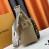 Upgraded Model M12697 Full Leather Khaki Monogram Bag, Fabric Material, Classic Canvas with Wide Adjustable Strap, Magnetic Closure Dual Pockets on Both Sides
