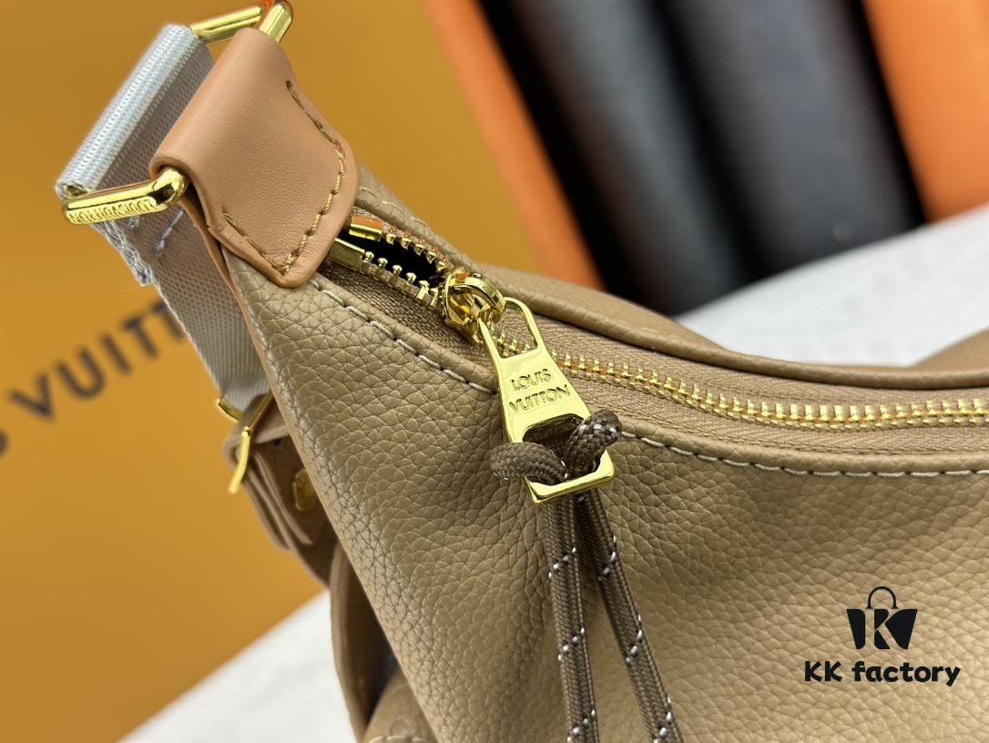 Upgraded Model M12697 Full Leather Khaki Monogram Bag, Fabric Material, Classic Canvas with Wide Adjustable Strap, Magnetic Closure Dual Pockets on Both Sides