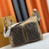 Upgraded Model M12697 Full Leather Khaki Monogram Bag, Fabric Material, Classic Canvas with Wide Adjustable Strap, Magnetic Closure Dual Pockets on Both Sides