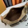 Upgraded Model M12697 Full Leather Khaki Monogram Bag, Fabric Material, Classic Canvas with Wide Adjustable Strap, Magnetic Closure Dual Pockets on Both Sides
