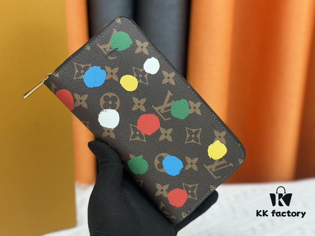 693082de6e68136f4d9a7d2f Wallet M60017 Red Dot (80828) Zippy Zipper Wallet - Printed Canvas Edition with Large LV Letters and Monogram Flowers