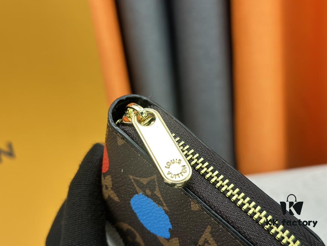 693082e16e68136f4d9a7d35 Wallet M60017 Red Dot (80828) Zippy Zipper Wallet - Printed Canvas Edition with Large LV Letters and Monogram Flowers