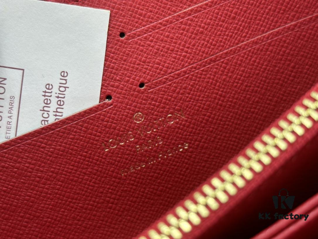 693082e26e68136f4d9a7d37 Wallet M60017 Red Dot (80828) Zippy Zipper Wallet - Printed Canvas Edition with Large LV Letters and Monogram Flowers