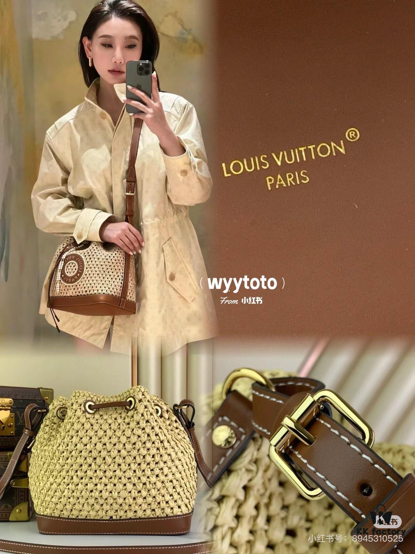 6930833a6e68136f4d9a7dd7 New Large Batch LV NOE PURSE Bucket Handbag with Raffia and Leather Trim
