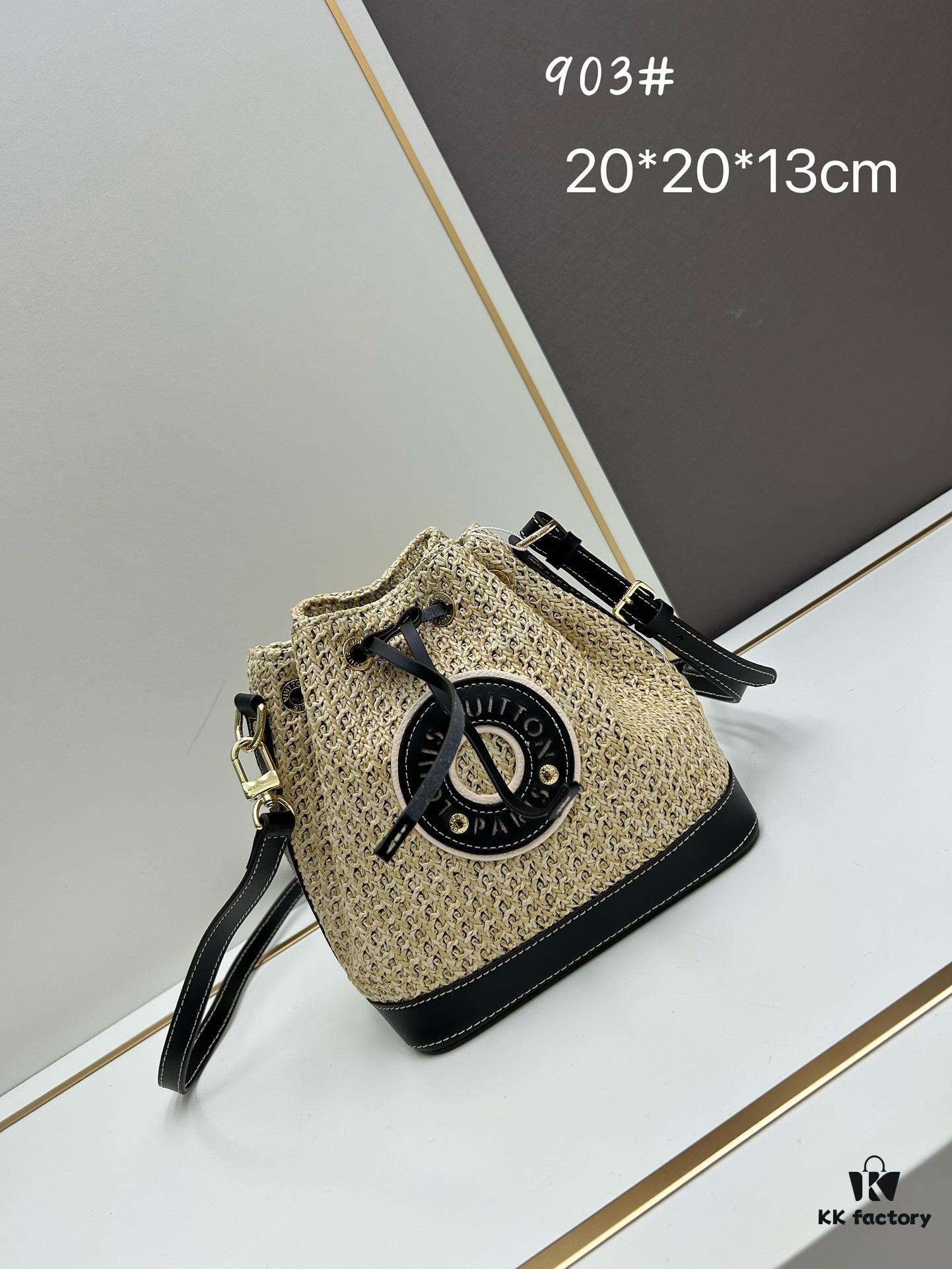 6930833d6e68136f4d9a7ddc New Large Batch LV NOE PURSE Bucket Handbag with Raffia and Leather Trim