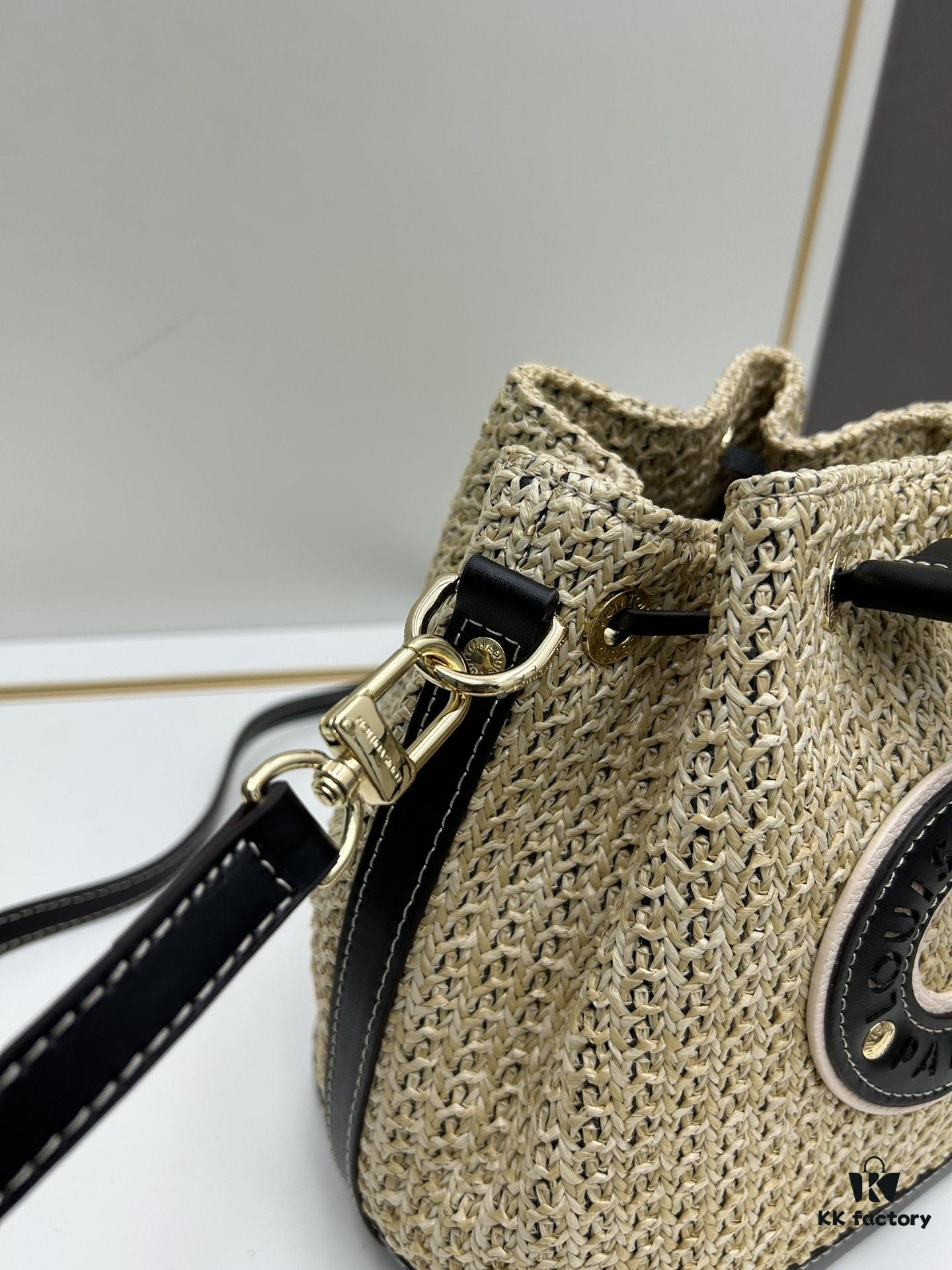 693083426e68136f4d9a7de2 New Large Batch LV NOE PURSE Bucket Handbag with Raffia and Leather Trim