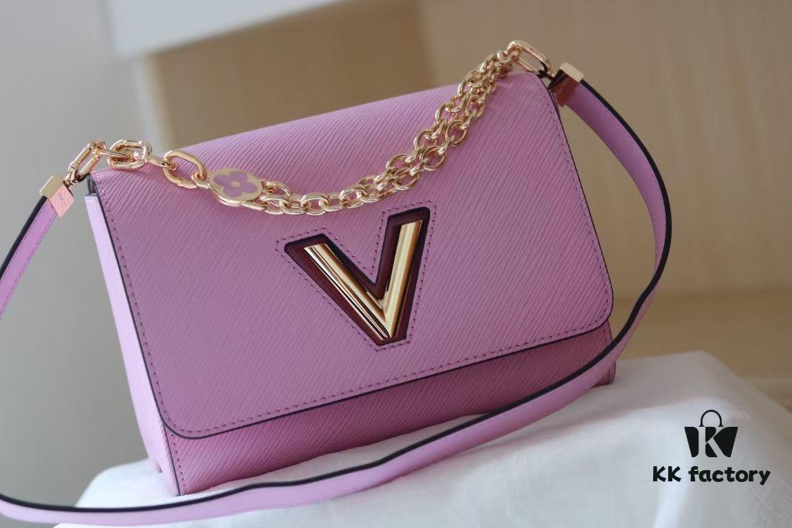 693084076e68136f4d9a7f7d Latest TWIST Collection Top Quality Original Version Model No. 50369/59402/59403/59627/59405 The new medium-sized Twist bag features a double chain with hand-enameled Monogram flowers, exuding soft elegance whether used as decoration or an extended carrying option. The LV Twist lock continues the brand's classic design elements.