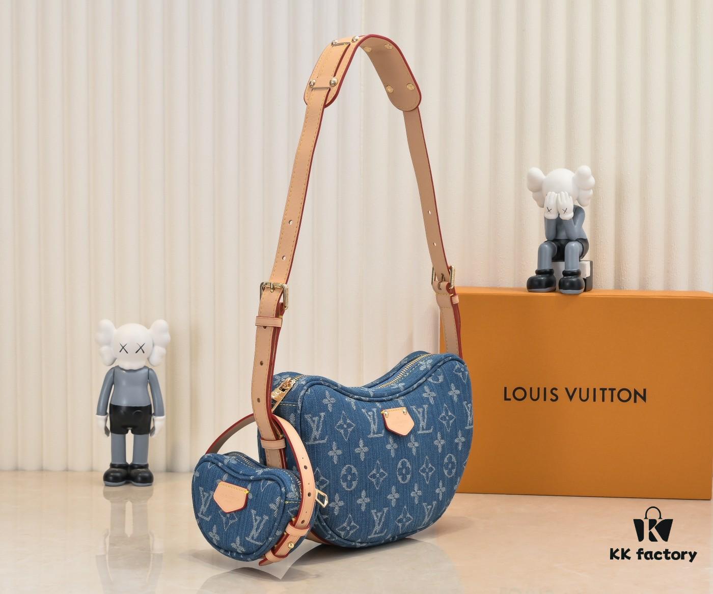 693084246e68136f4d9a7fc9 Upgraded Original M46856 M46828 Denim New Style Lv 2024 Latest Monogram Horn Adjustable Strap Pea Bag with Extra Pendant Mini Waist Pouch and Enlarged Design LV Monogram Coated Canvas Croissant Bag