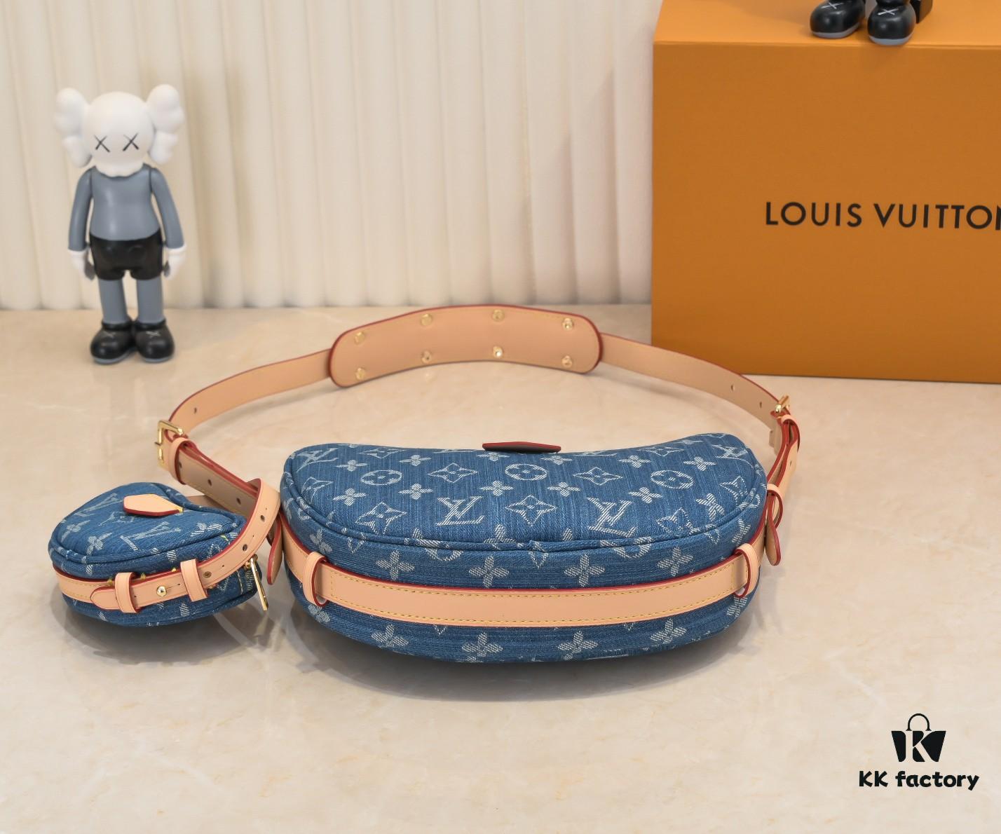 693084256e68136f4d9a7fcb Upgraded Original M46856 M46828 Denim New Style Lv 2024 Latest Monogram Horn Adjustable Strap Pea Bag with Extra Pendant Mini Waist Pouch and Enlarged Design LV Monogram Coated Canvas Croissant Bag