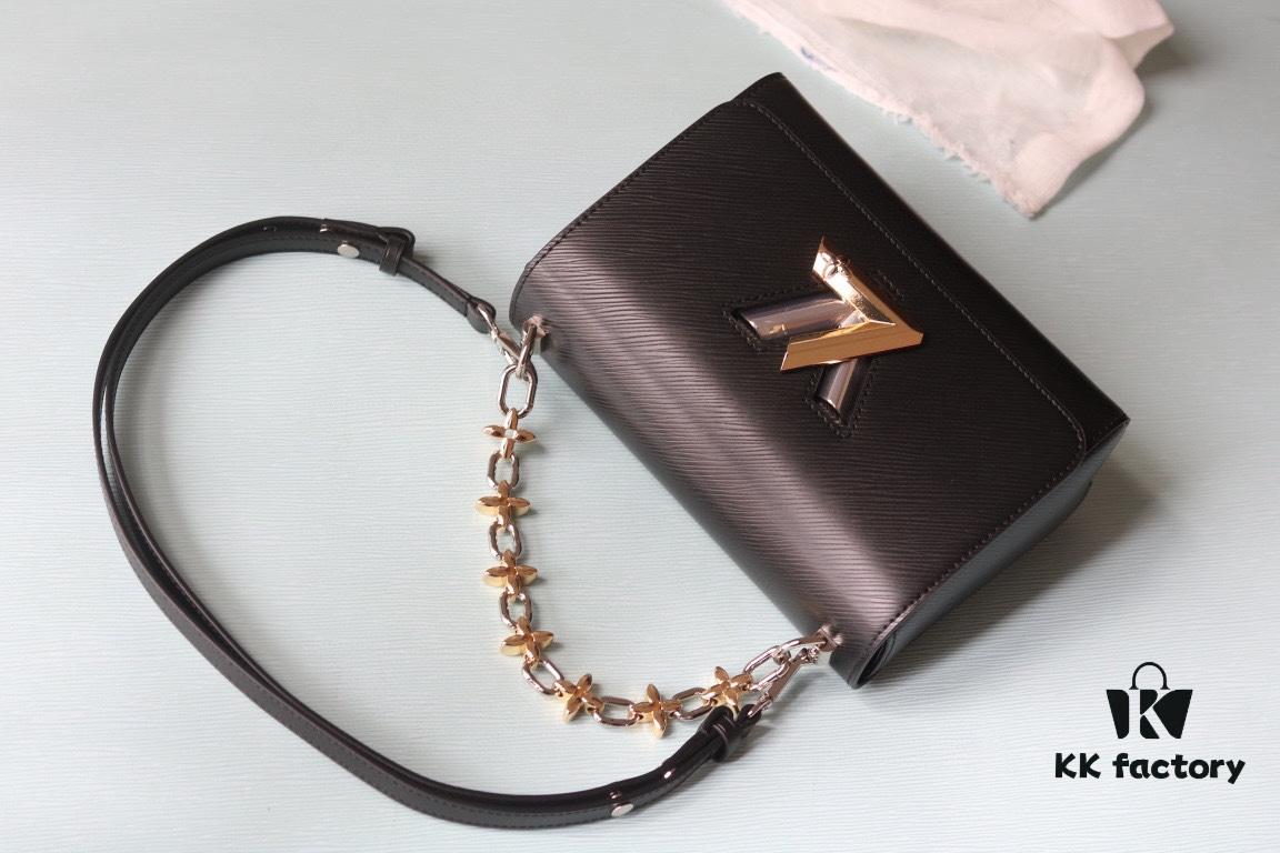 6930843b6e68136f4d9a7ffd Latest European Version Top-Quality Original LV Twist MM Bloom Handbag in Dark Epi Leather with Floral Chain Detail