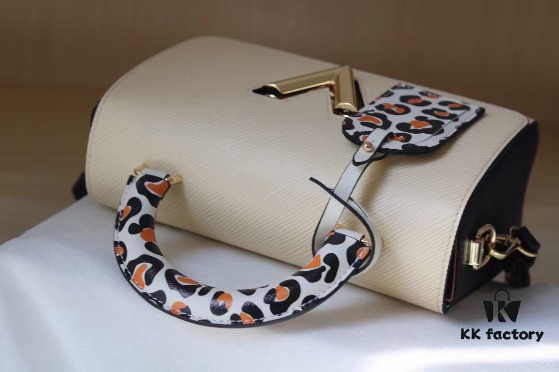 Rose] New Arrival [Rose] Model: 50362/58568/58569/58546/50280/50271 [Rose] 2022 Fall Wild at Heart Capsule Collection infuses the Twist Medium handbag with wild elegance. Crafted in iconic Epi grained leather, accented with trunk-inspired handles and a leopard-print signature plaque, this piece combines bold style with functional beauty. The detachable leather shoulder strap enhances versatility, making it an ideal companion for autumn wardrobes.