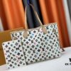 693085356e68136f4d9a8225 Monogram Canvas Tote MM Bag with Pink Background and Cream Stripes