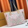 6930855b6e68136f4d9a8279 Monogram Tote MM Handbag with Monochrome Stripes and LVs on Pink Background