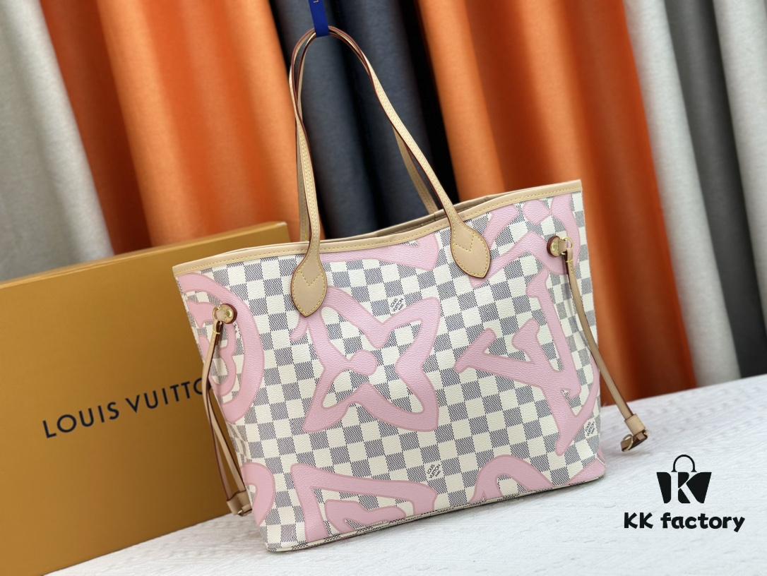 6930855b6e68136f4d9a8279 Monogram Tote MM Handbag with Monochrome Stripes and LVs on Pink Background