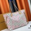 6930855b6e68136f4d9a827a Monogram Tote MM Handbag with Monochrome Stripes and LVs on Pink Background