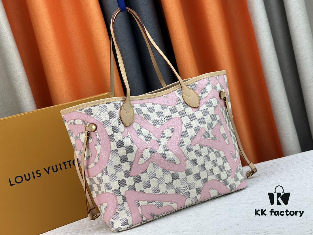 6930855b6e68136f4d9a827a Monogram Tote MM Handbag with Monochrome Stripes and LVs on Pink Background
