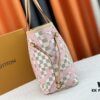 6930855b6e68136f4d9a827b Monogram Tote MM Handbag with Monochrome Stripes and LVs on Pink Background