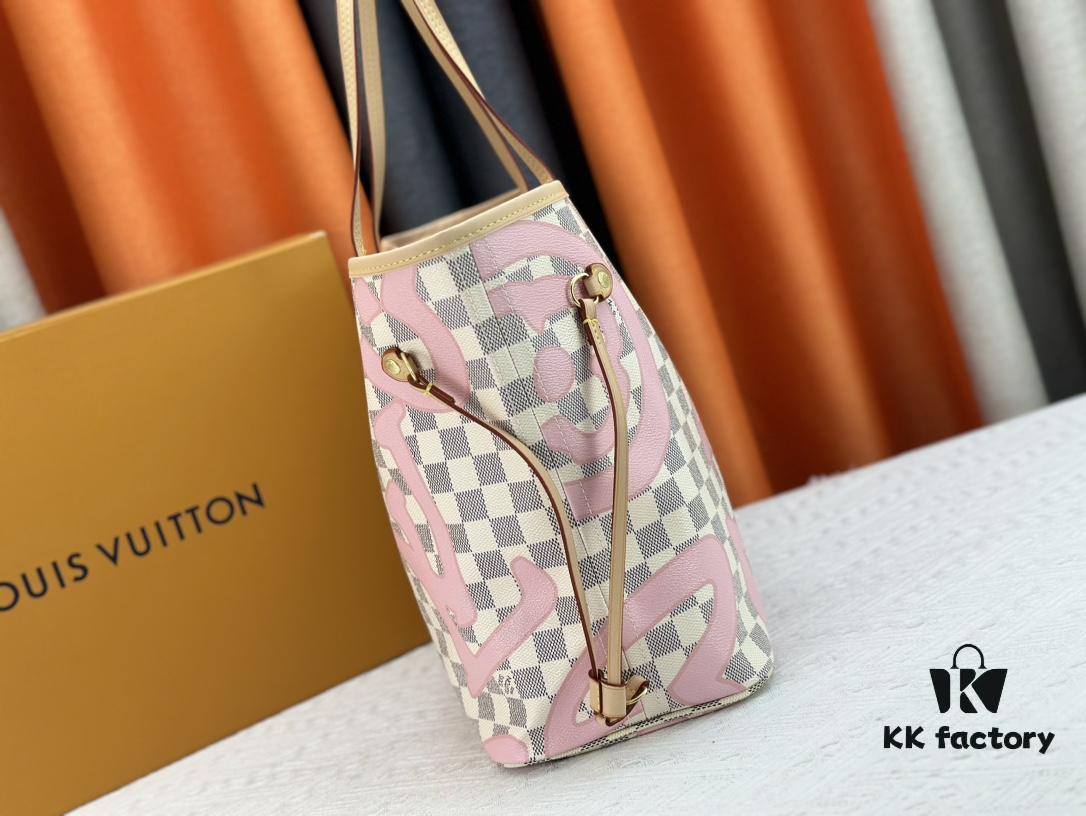 6930855b6e68136f4d9a827b Monogram Tote MM Handbag with Monochrome Stripes and LVs on Pink Background