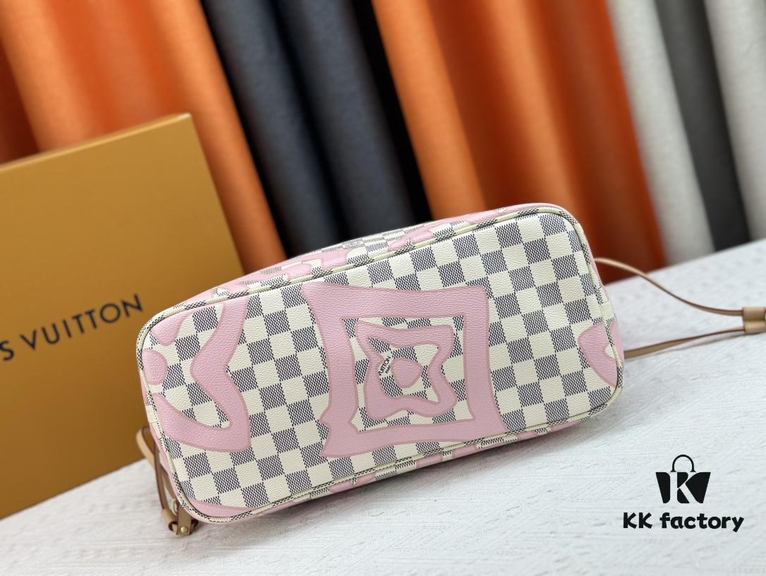 6930855b6e68136f4d9a827c Monogram Tote MM Handbag with Monochrome Stripes and LVs on Pink Background