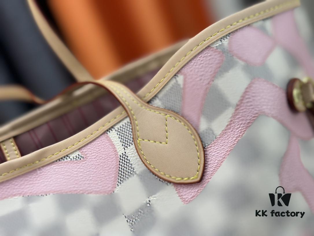 6930855c6e68136f4d9a827d Monogram Tote MM Handbag with Monochrome Stripes and LVs on Pink Background