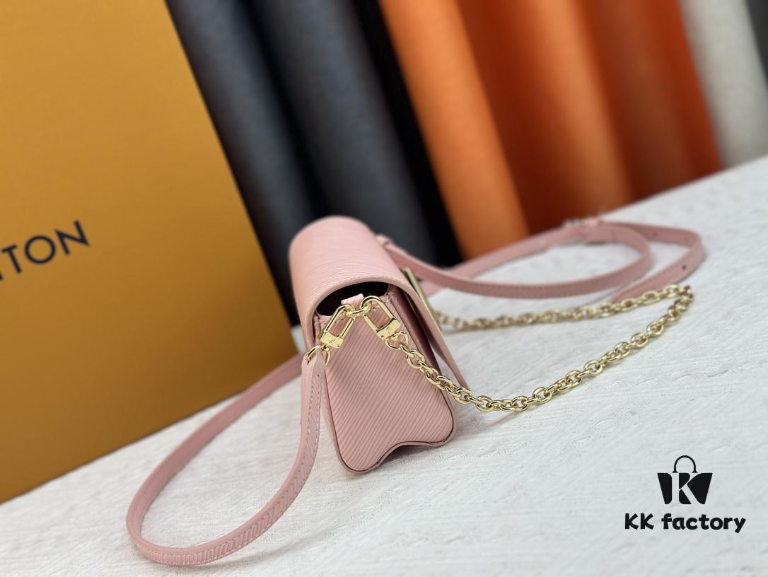 Authentic Quality [Rose] Model No. 50397/24566/24548/24550/24549 This Twist West handbag features an elongated silhouette, reinterpreting the classic design with a contemporary coolness for the new season. Dyed in modern hues, the Epi leather highlights the bag’s sophisticated character, while the iconic LV Twist lock emphasizes brand identity. Equipped with a detachable strap and chain, it offers versatile ways to carry daily essentials.