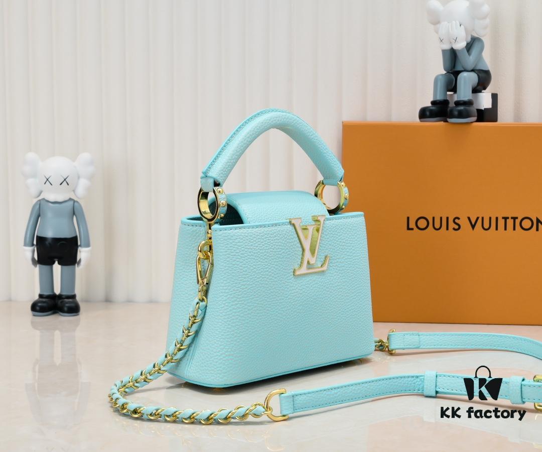693086066e68136f4d9a841c Upgraded M59850 Stellar Pearl Green Mother-of-Pearl Button Capucines Mini Bag
