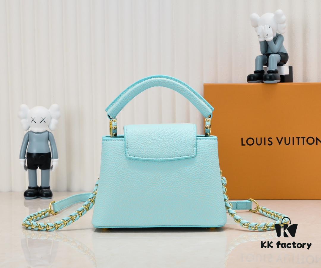693086066e68136f4d9a841d Upgraded M59850 Stellar Pearl Green Mother-of-Pearl Button Capucines Mini Bag
