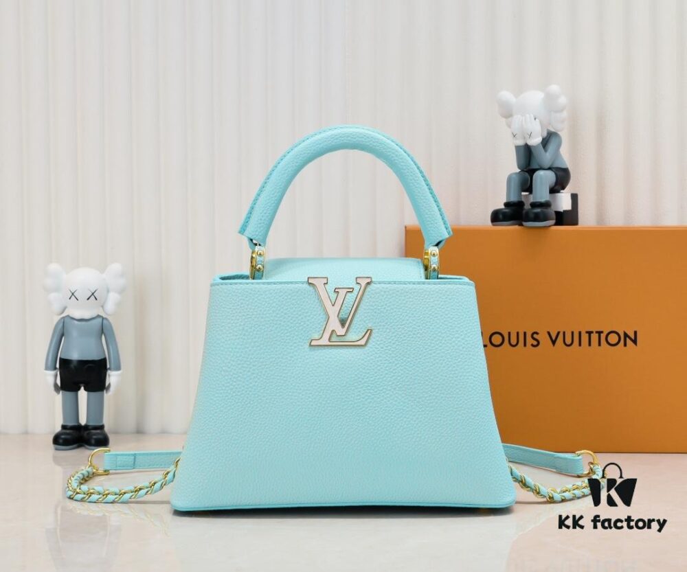 Upgraded M59868 Stellar Pearl Green Shell Button Capucines BB Handbag