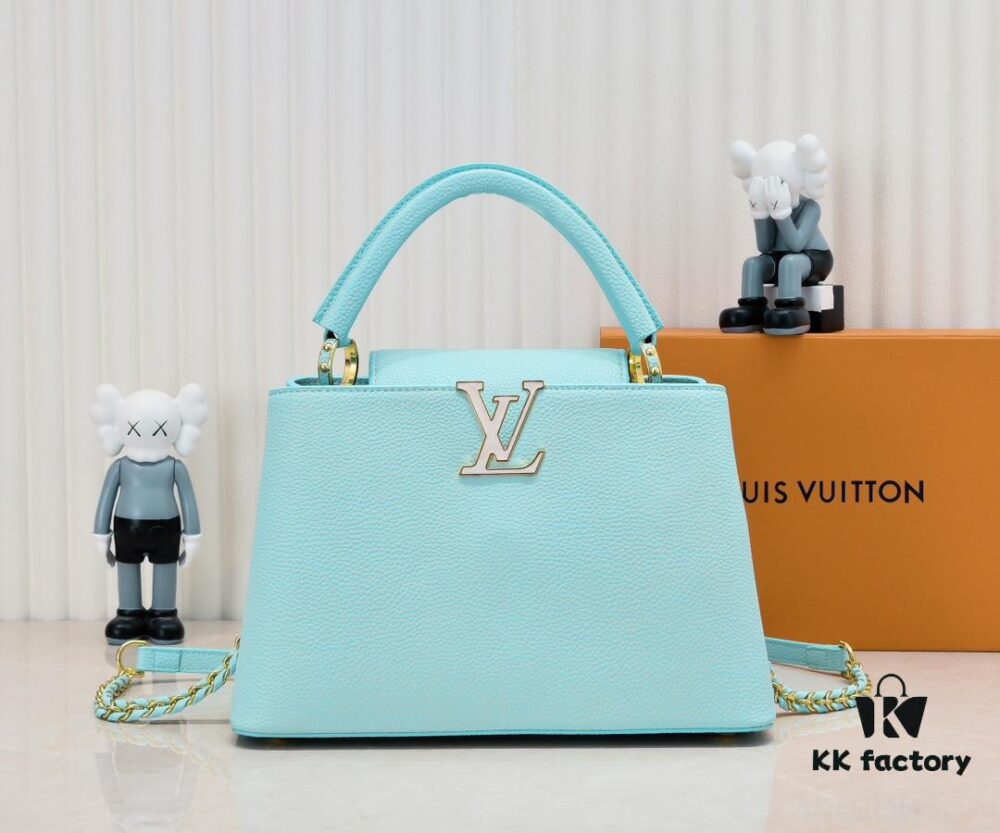 6930860e6e68136f4d9a842e Upgraded M20841 Stellar Pearl Green Shell Button Capucines MM Handbag