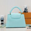 6930860e6e68136f4d9a842f Upgraded M20841 Stellar Pearl Green Shell Button Capucines MM Handbag