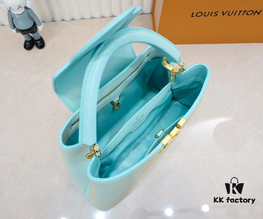 693086116e68136f4d9a8435 Upgraded M20841 Stellar Pearl Green Shell Button Capucines MM Handbag