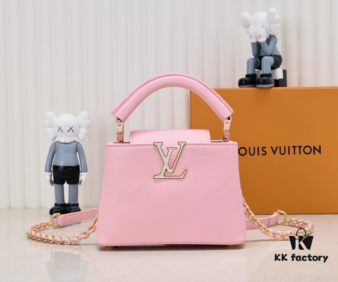 693086126e68136f4d9a8437 Upgraded M59850 Stellar Pearlized Powder Shell Button Capucines Mini Bag