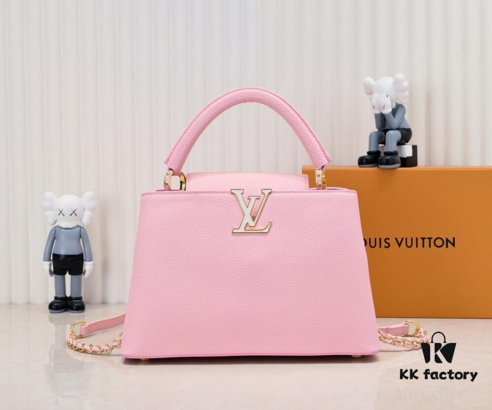 693086196e68136f4d9a8448 Upgraded M20841 Etoile Pearlized Pink Shell Closure Capucines MM Handbag