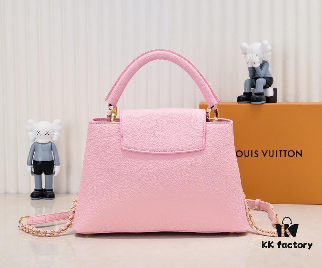 Upgraded M20841 Etoile Pearlized Pink Shell Closure Capucines MM Handbag
