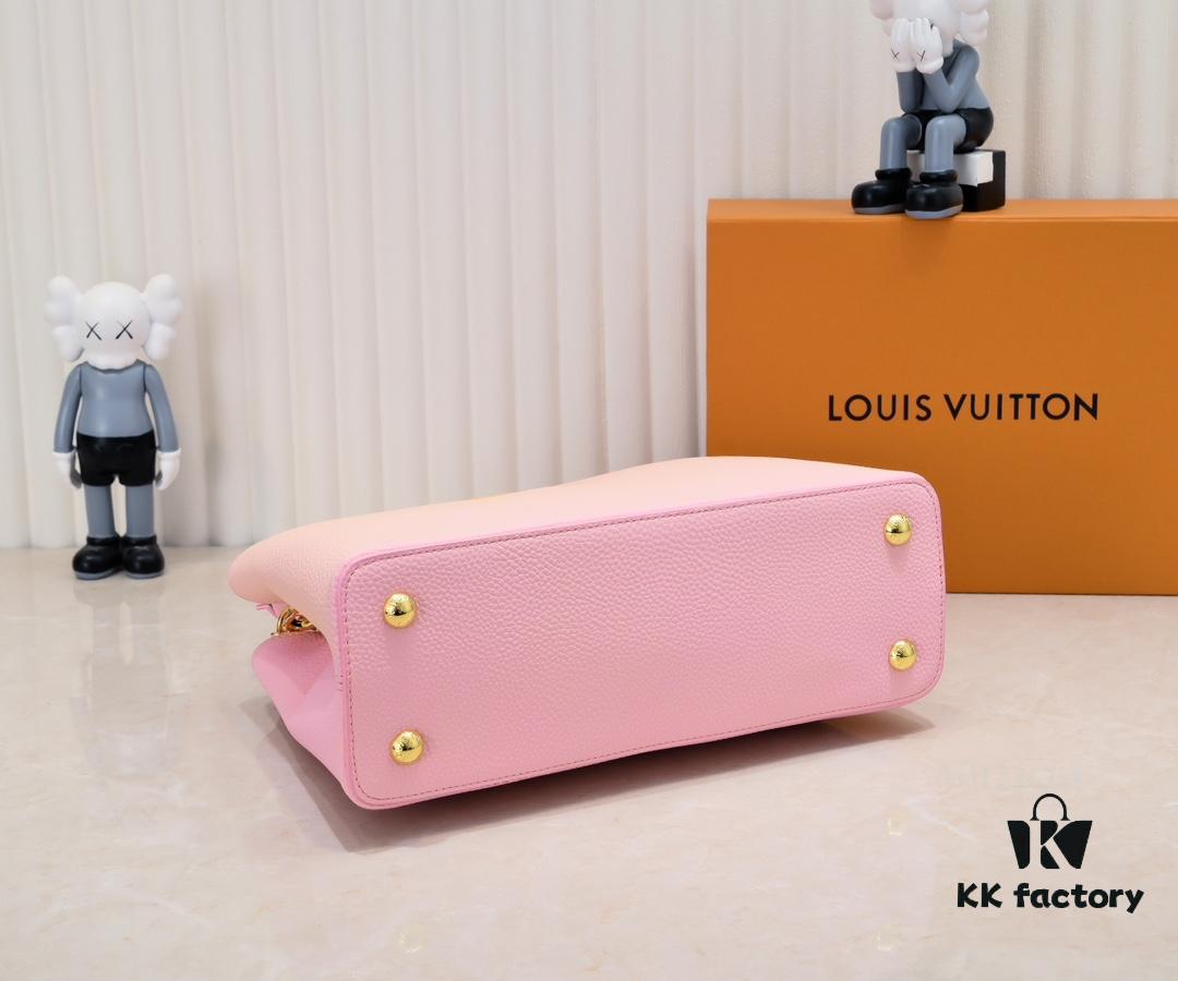 Upgraded M20841 Etoile Pearlized Pink Shell Closure Capucines MM Handbag
